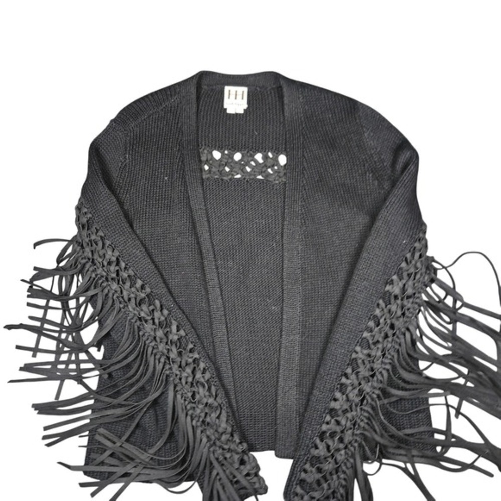 Haute Hippie Black Fringe‎ Knit Open Front Cardigan Sweater XS